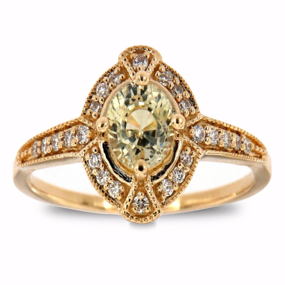 Round Yellow Sapphire Halo Vintage Diamond Ring